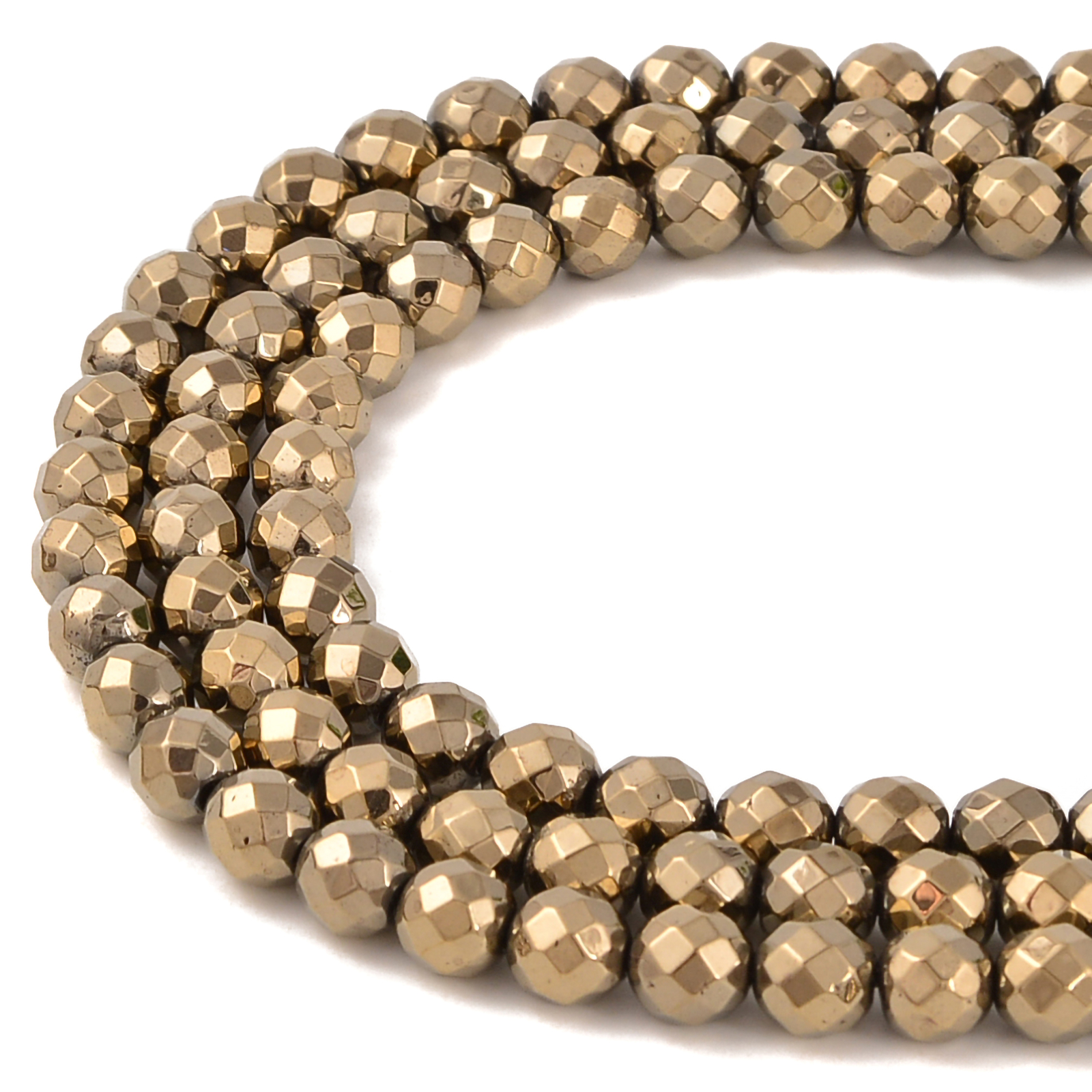 Titanium Hematite Pyrite Tone Faceted Round Beads Size 2mm – 10mm 15.5” Strand