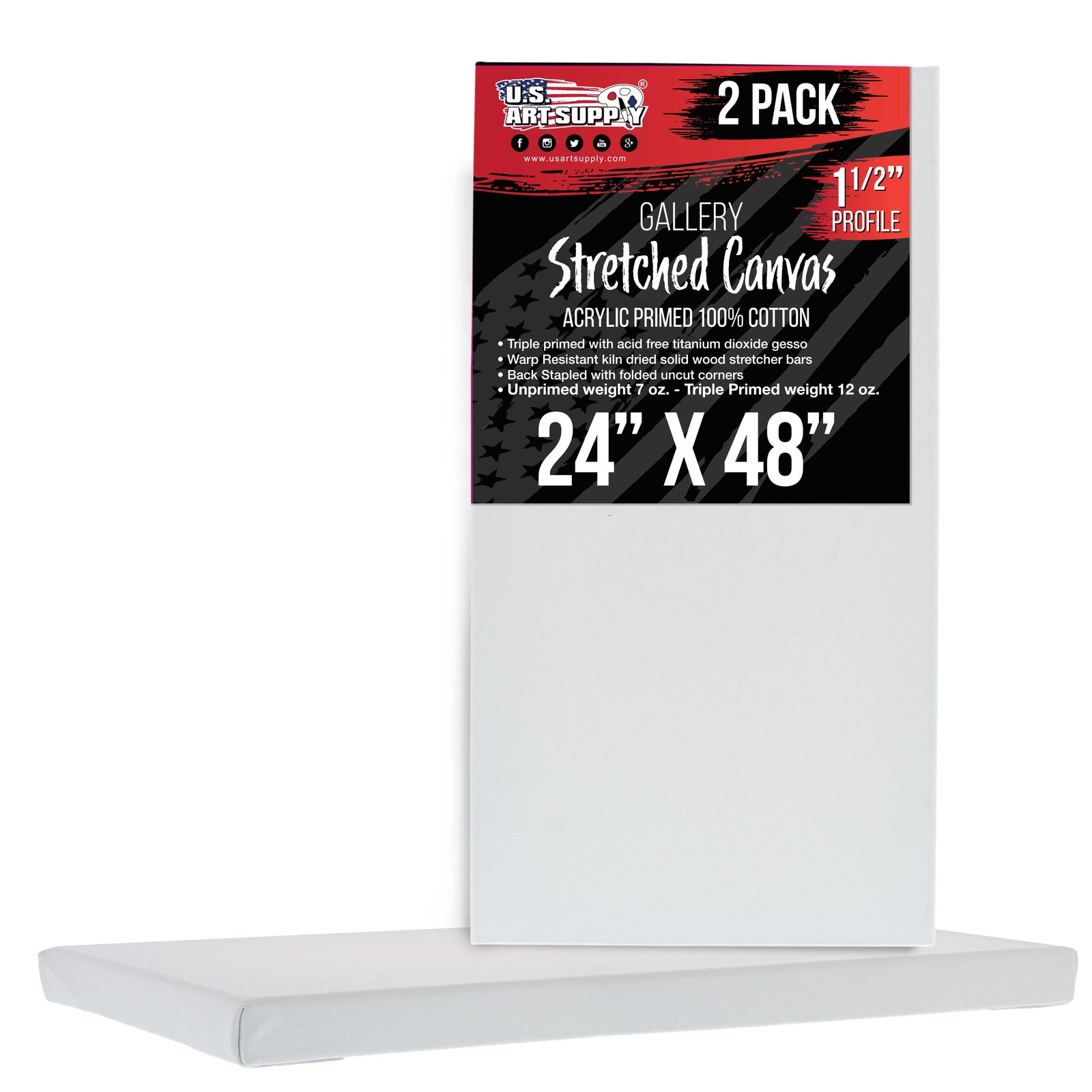 24″ x 48″ Gallery Depth 1-1/2″ Profile Stretched Canvas 2-Pack – Gesso Primed