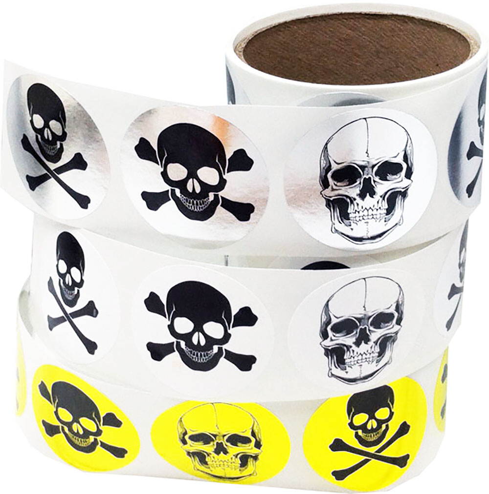 Skull and Crossbones Stickers | 2″ Inches Round – 100 Pack | Pick One Color