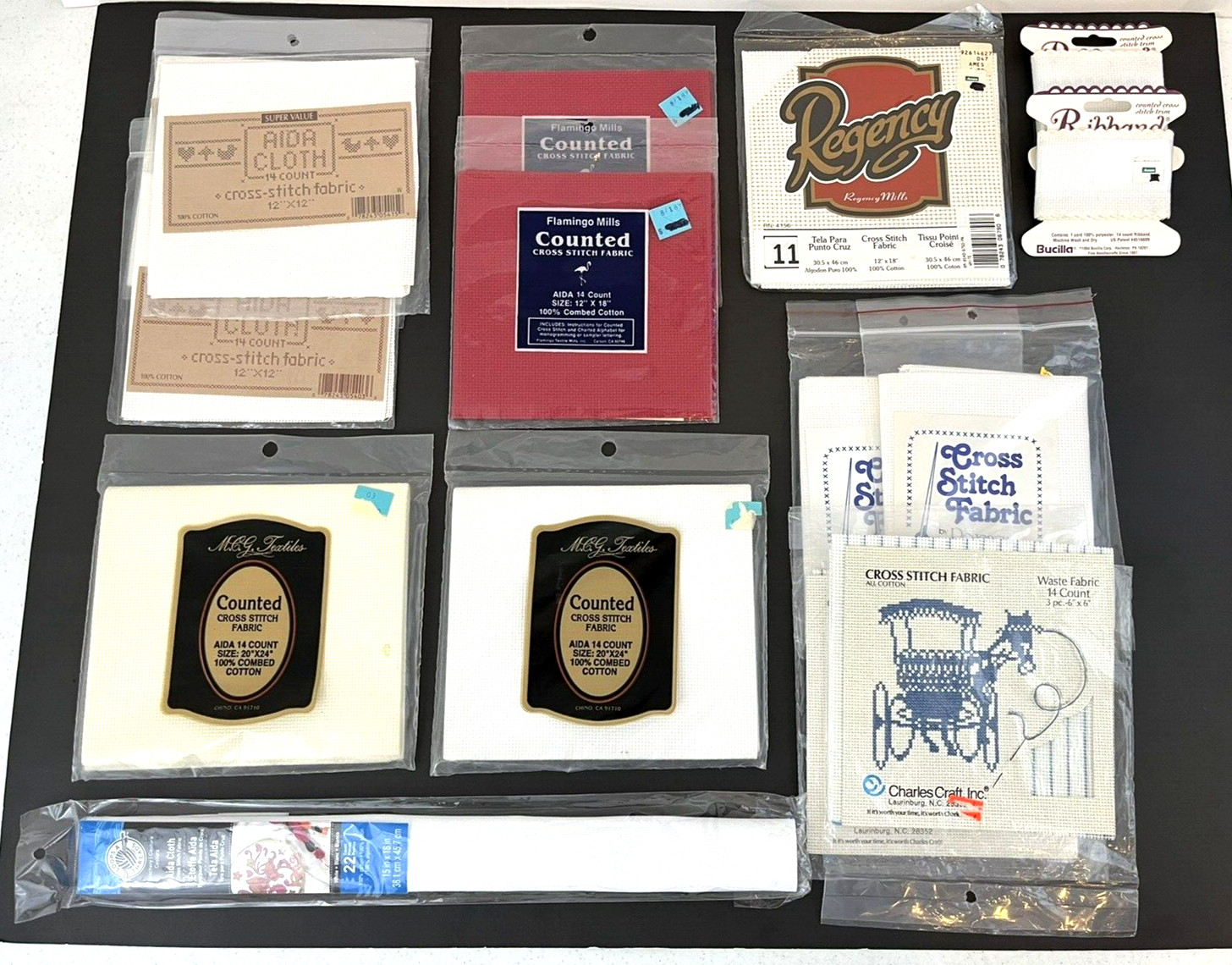 Lot Of 15 Packages~Vintage~Cross Stitch Fabric~Trim~Aida~Cotton~USA~NOS