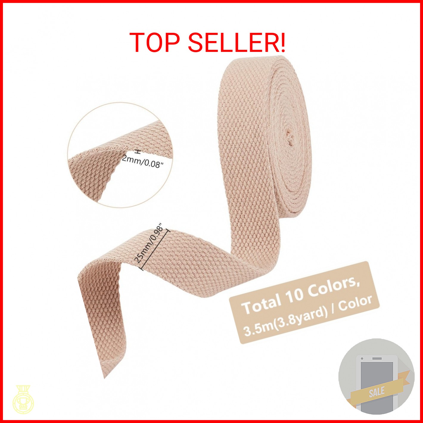PH PandaHall 38 Yards Cotton Webbing 1 Inch Polyester Cotton Webbing Straps 10 C