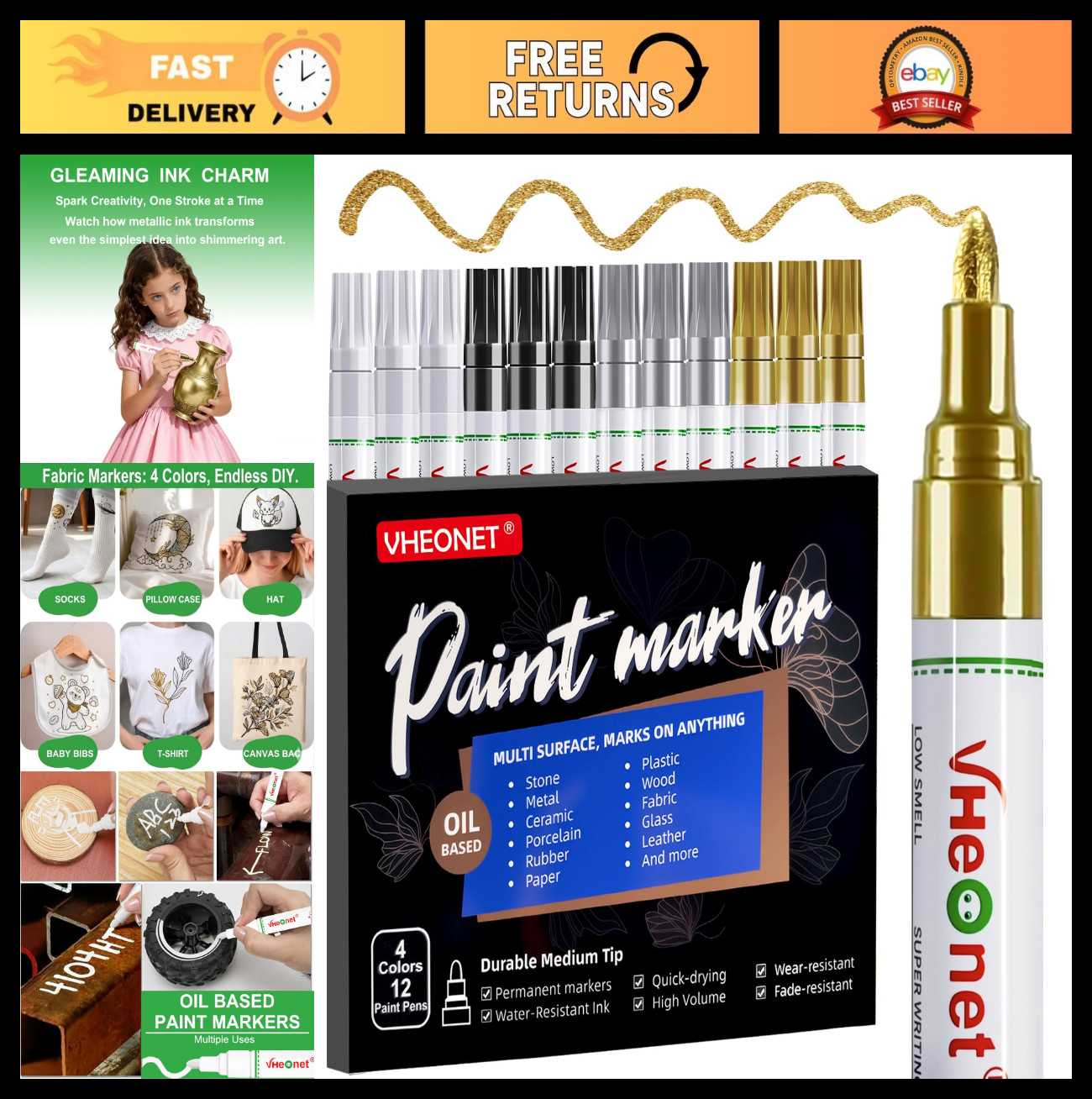 Oil-Based Paint Markers 4 Colors – Waterproof Quick Dry Permanent Pens for Metal