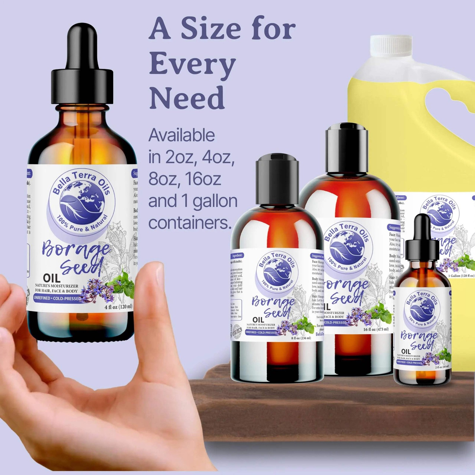 Borage Seed Oil: Cold-Pressed, Pure, Ideal for Skin and Hair Nourishment