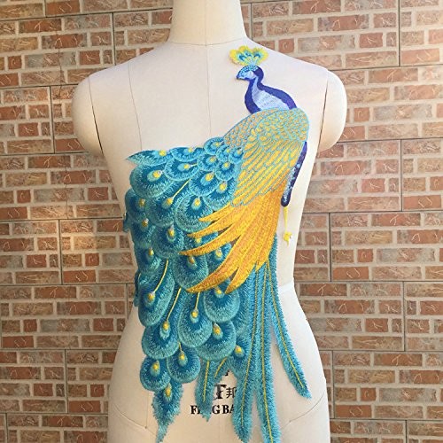 1Pce Bright Color Embroidered Peacock Sewing Patches(23.5″ X 13.4 “) (Blue)