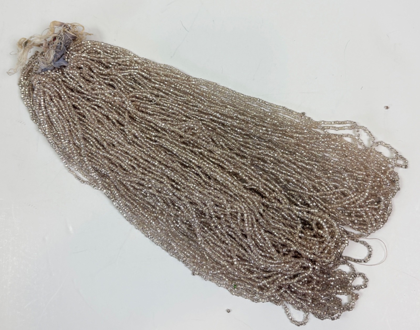 Vintage Hank of Metallic Silver Seed Beads Marked Japan