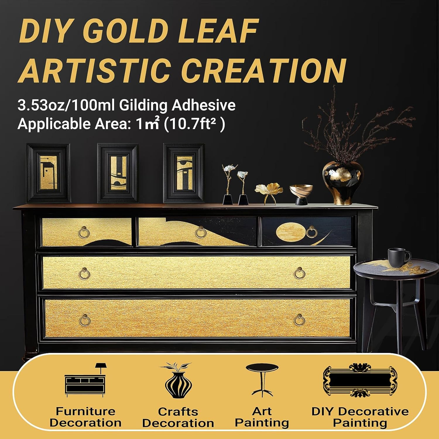 Gilding Adhesive Set, 3.53Oz/100Ml Water Based Adhesive and Varnish, Gold Leaf
