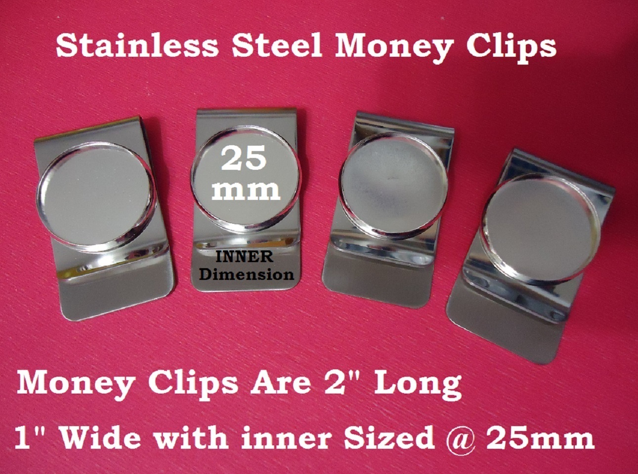 Silver Stainless Steel Money Clips 25MM Blank Bezel Tray Gift Strong Clip