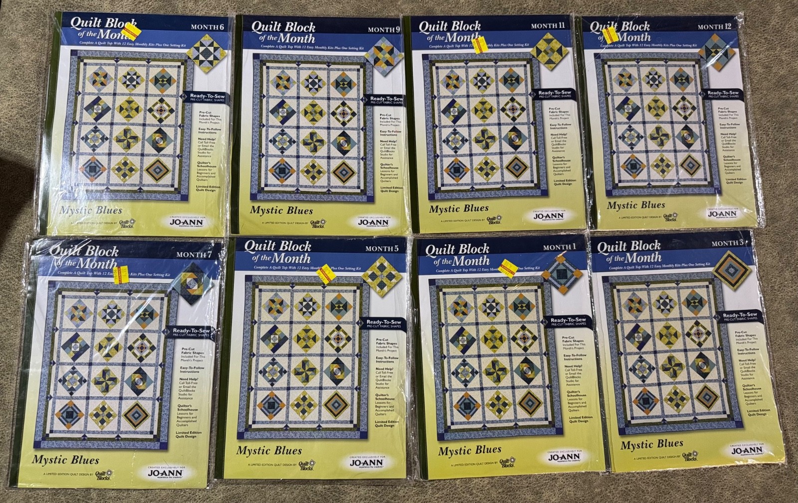 8 Quilt of the Month KIT MYSTIC BLUES jo-ann #s 1 3 5 6 7 9 11 12 unopened
