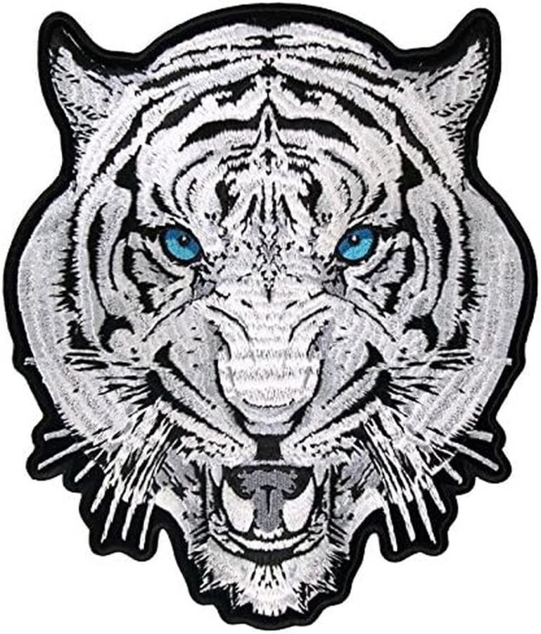 White Tiger Embroidered Jacket Vest Back Patch – 9.0 X 8.0 inch Iron on sew on