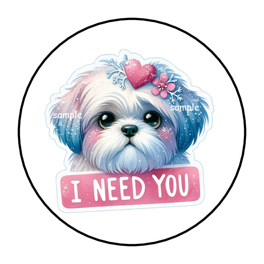30 I NEED YOU VALENTINE’S PUPPY ENVELOPE SEALS STICKERS LABELS TAGS 1.5″ ROUND