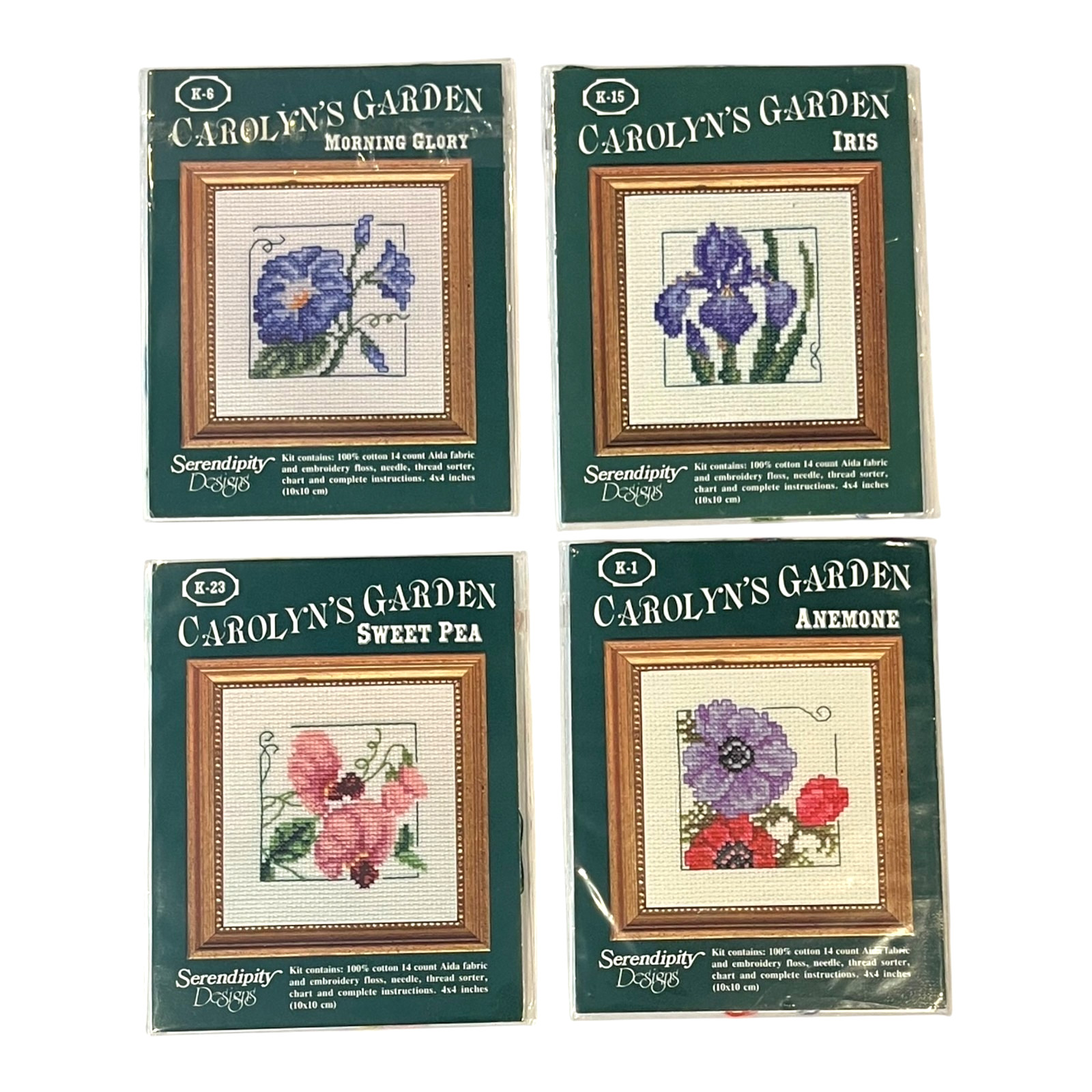 Serendipity Designs Carolyns Garden Cross Stitch Kits Iris Morning Glory – LOT 4
