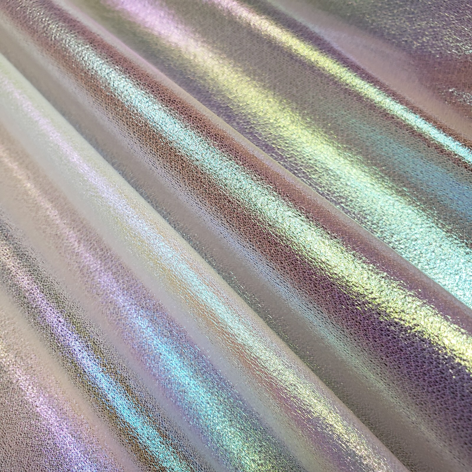 Iridescent White Pearl Stretch Tissue Foil Fabric 60″ By The Yard On White Net