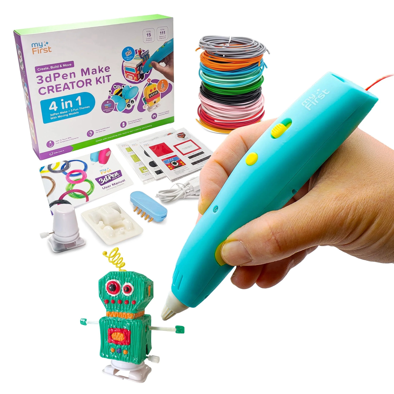 3Dpen Make Creator Kit, 3D Printing Pen for Kids with 51 PCL Filament Rolls & 15
