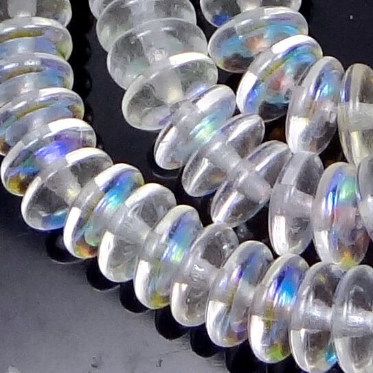 50 Czech Glass Rondelle Beads Matte – AB: Crystal moonstone 6x2mm