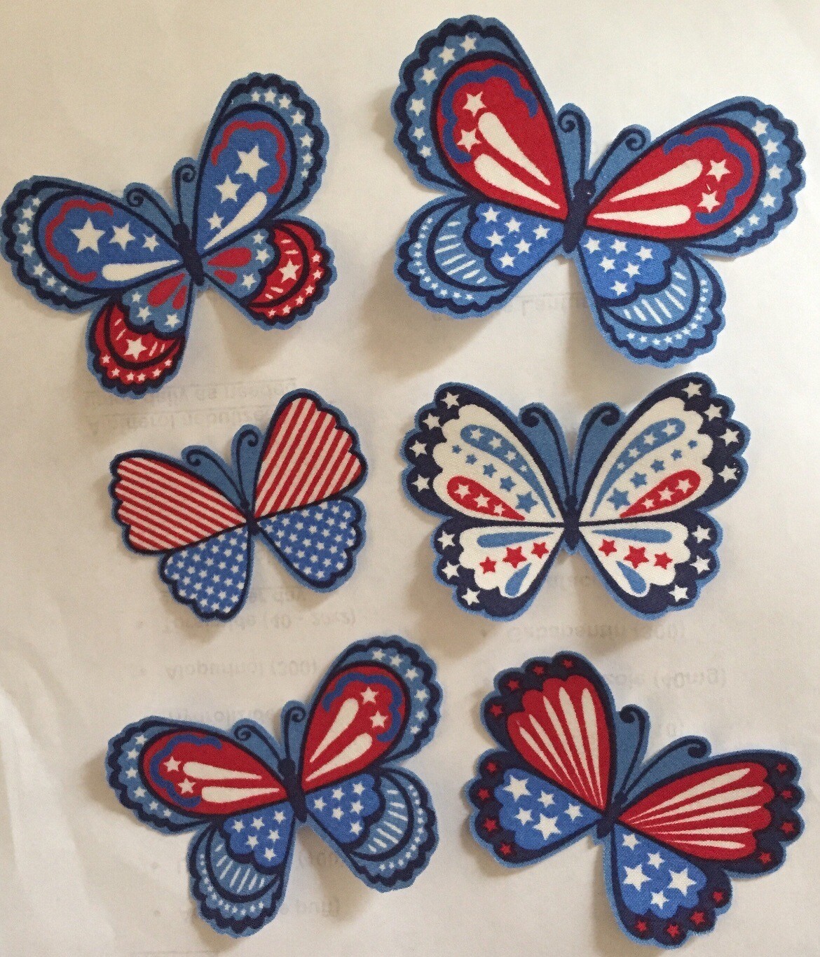 6 American Butterflies, Red White and Blue – Iron On Fabric Appliques