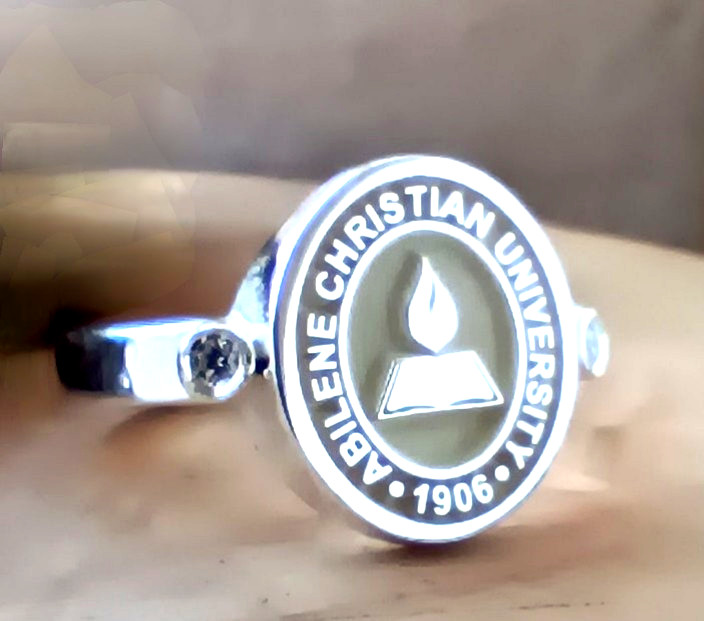 Abilene Christian University ACU Seal Ring – Sterling Silver & Crystal/CZ Accent
