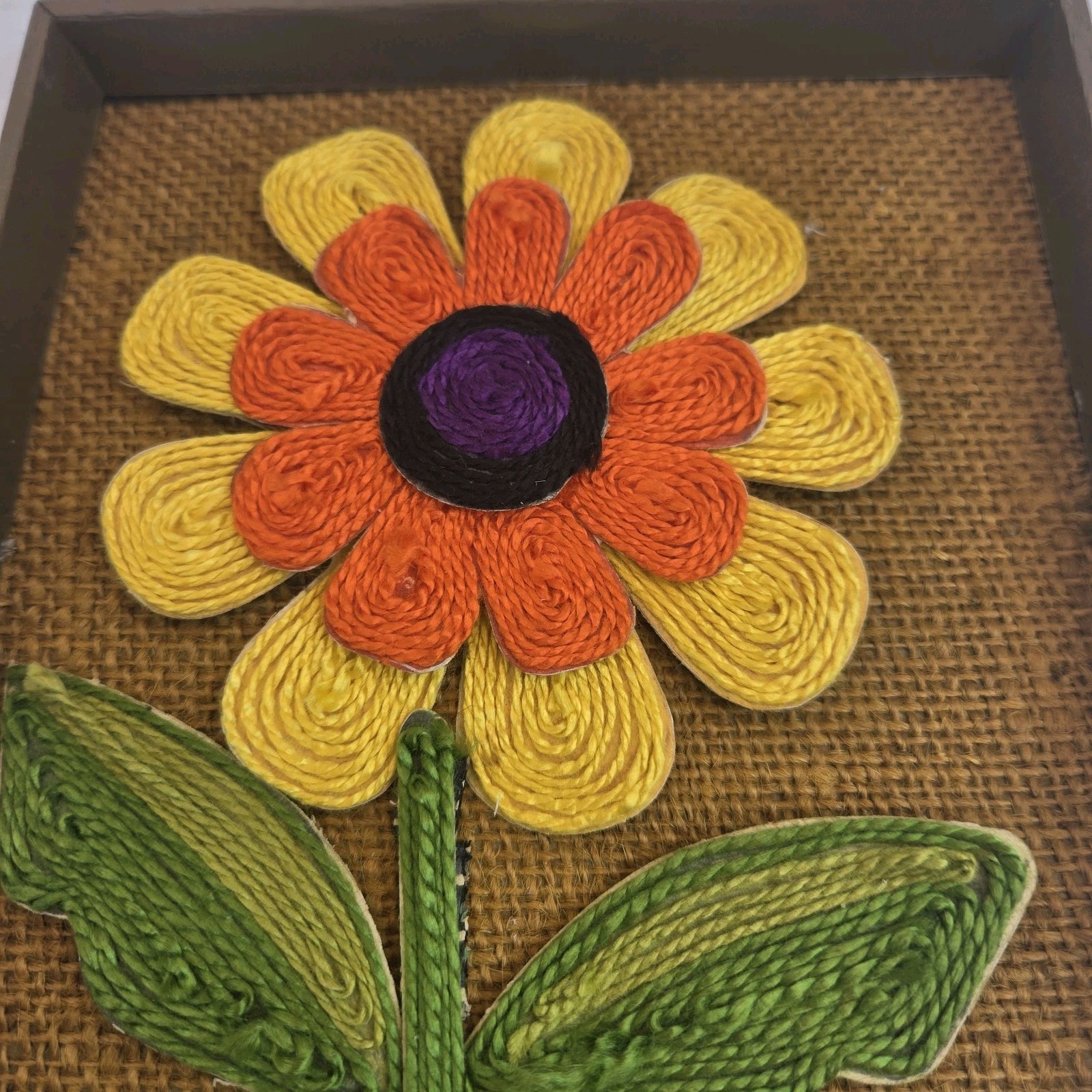 Vtg Revell 3-D Yarn Art Floral Daisy Flower Cart Wall Decor Groovy Boho Cottage