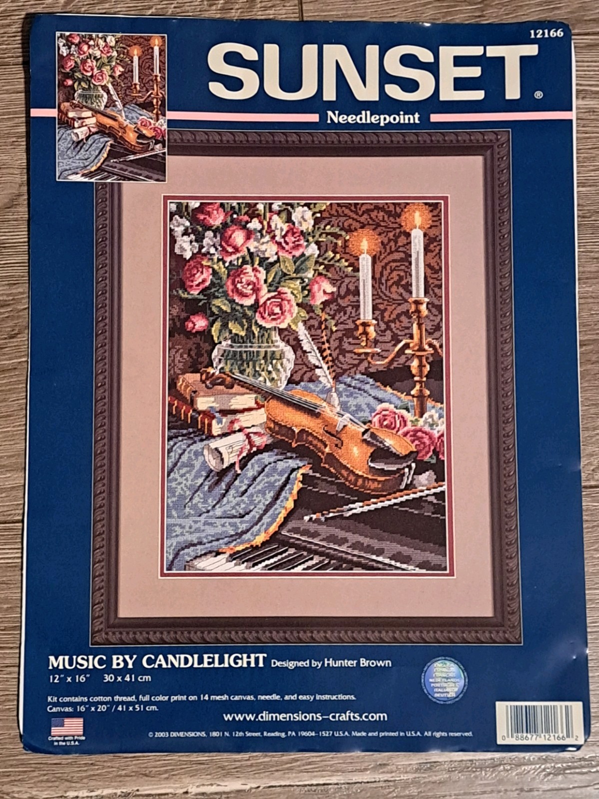 Sunset Needlepoint Kit Music By Candlelight Hunter Brown Violin Piano Roses