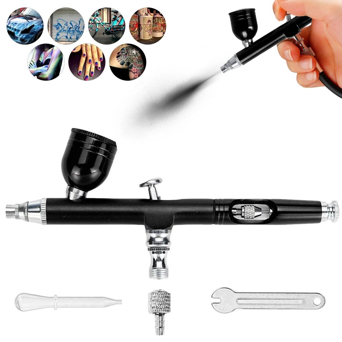 Gravity Feed 0.3mm Dual Action Spray Gun Airbrush Nail Art Paint Tattoo Tool Kit