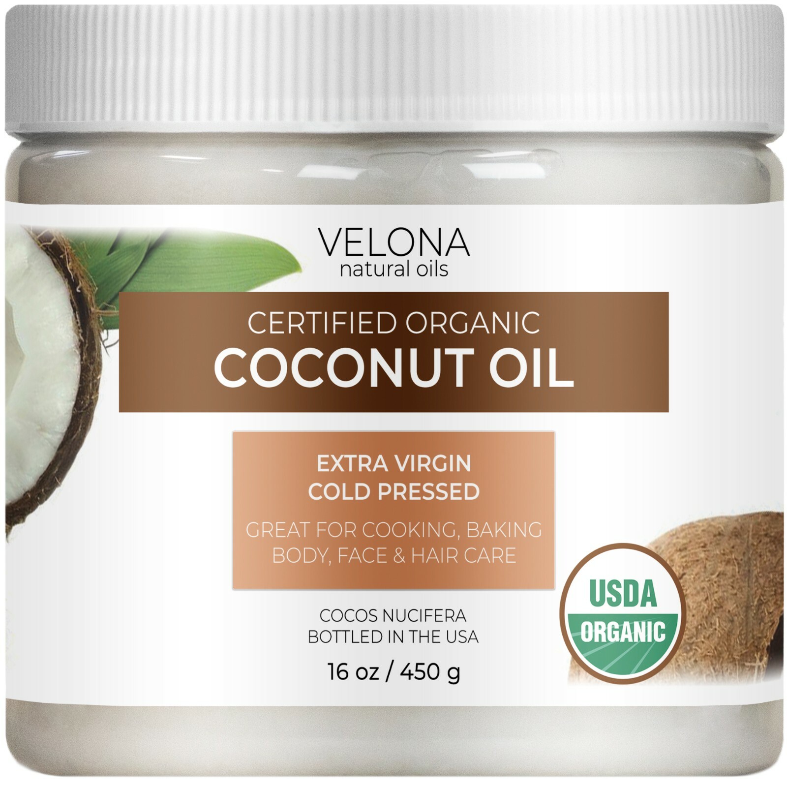 Velona USDA Certified Organic Coconut Oil Extra Virgin 2oz – 7lb Cold Pressed