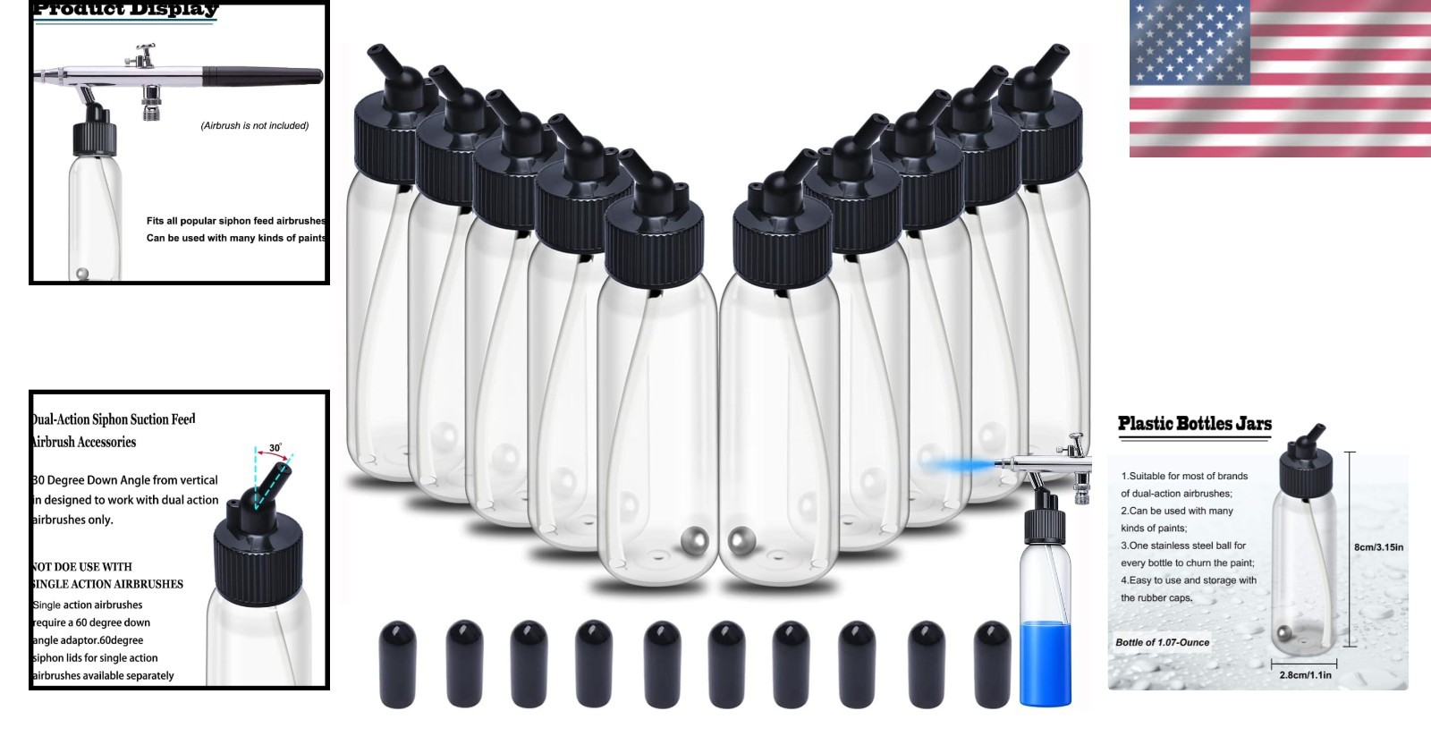 Versatile 10-Piece Airbrush Bottle Kit with Leak-Free Design for Artists
