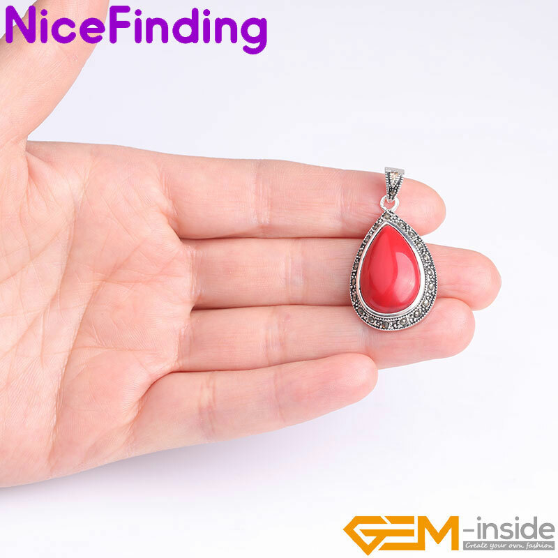 Assorted Gemstones Marcasite Teardrop Necklace Enhancer Pendant Jewelry Women