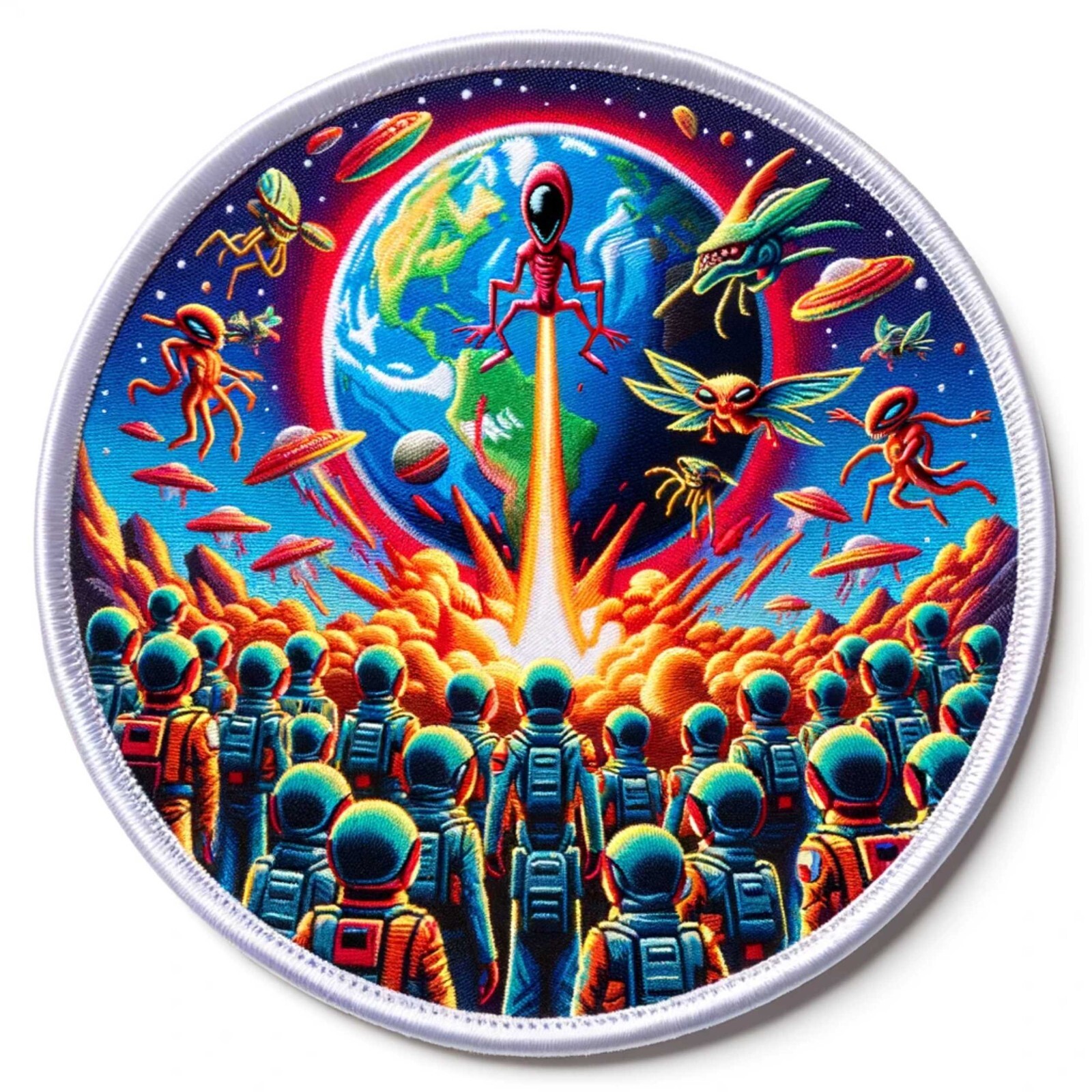Aliens VS Earth Patch iron-on Applique Geeks & Gamers Fun Science Fiction Badge