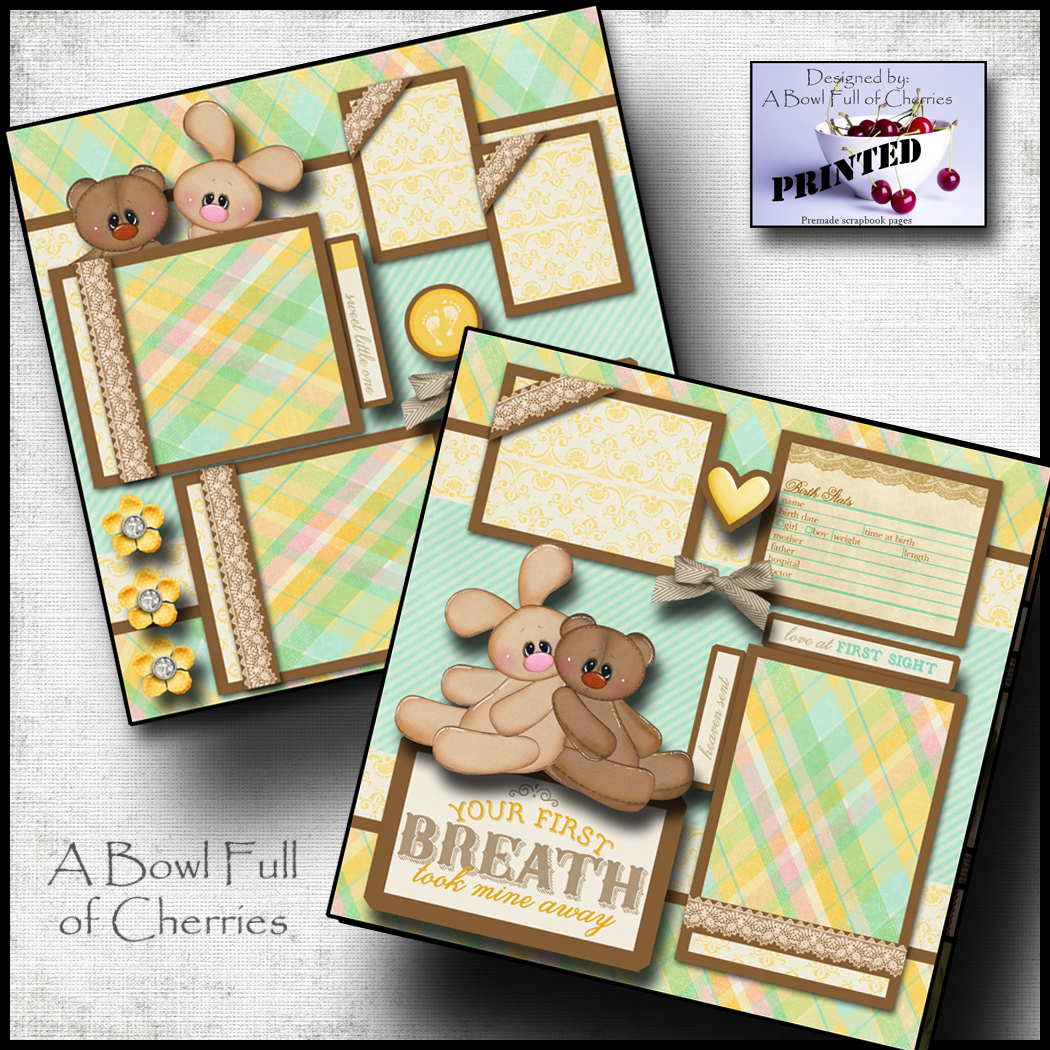 BABY BOY OR GIRL ~ PRINTED 2 premade scrapbook pages paper piecing layout CHERRY