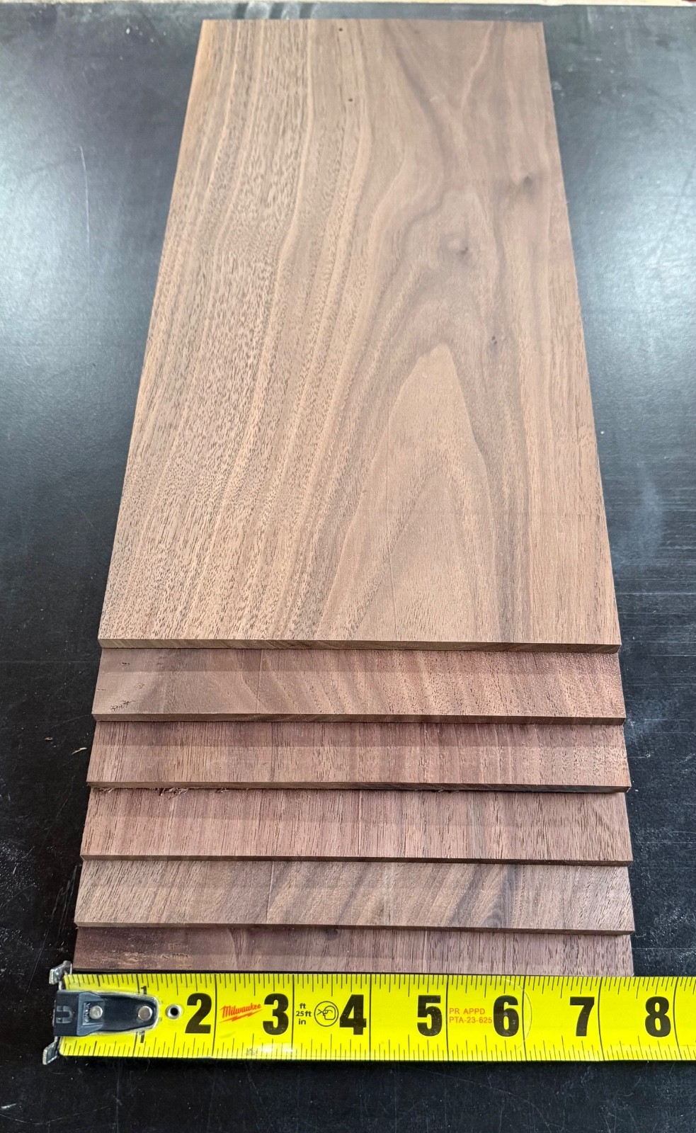 6 pieces 16”x 6” x 1/4” walnut lumber board pieces surfaced to 1/4” thick