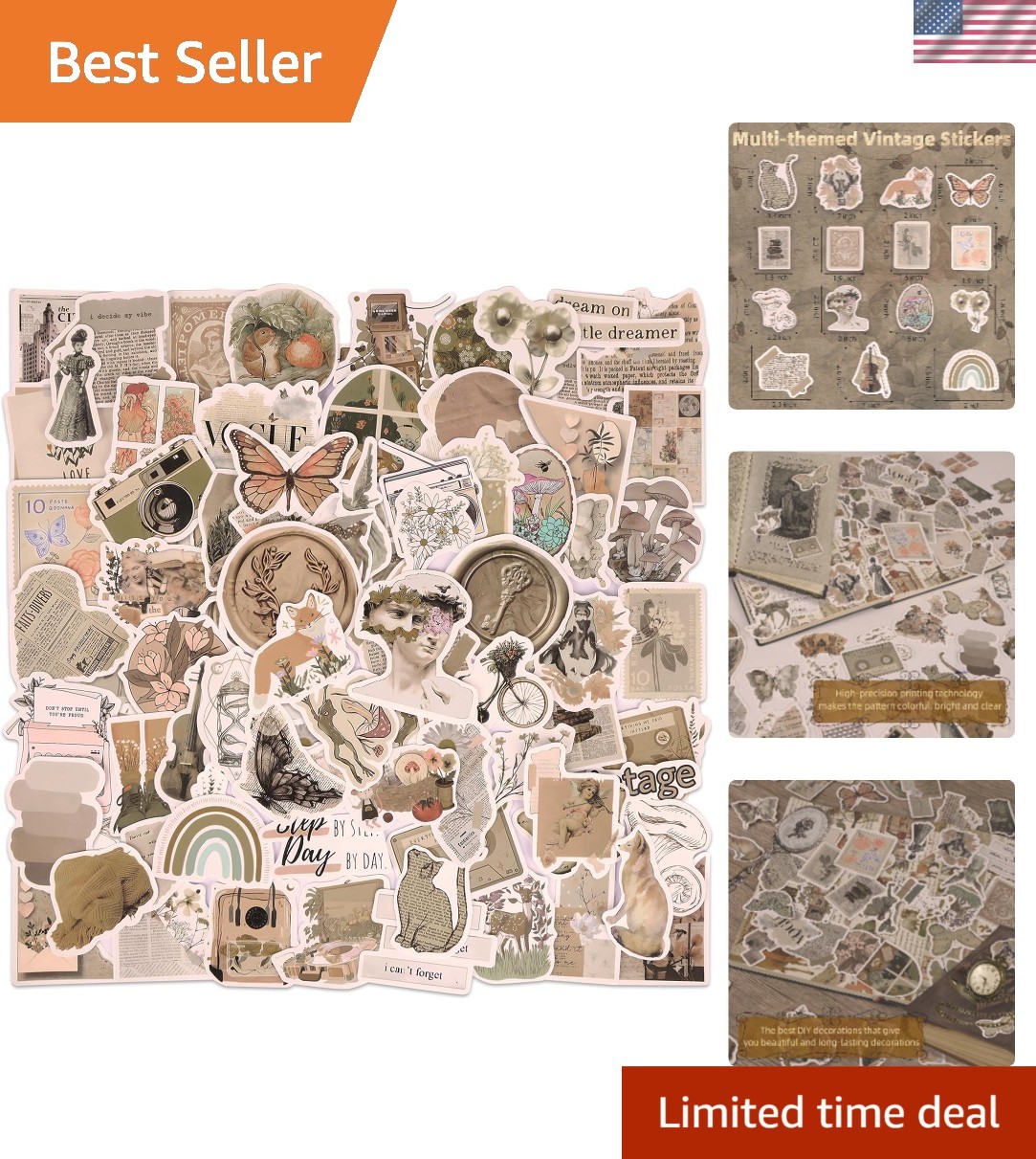 Colorful 200-Piece Vintage Sticker Pack for Journaling & Personalization