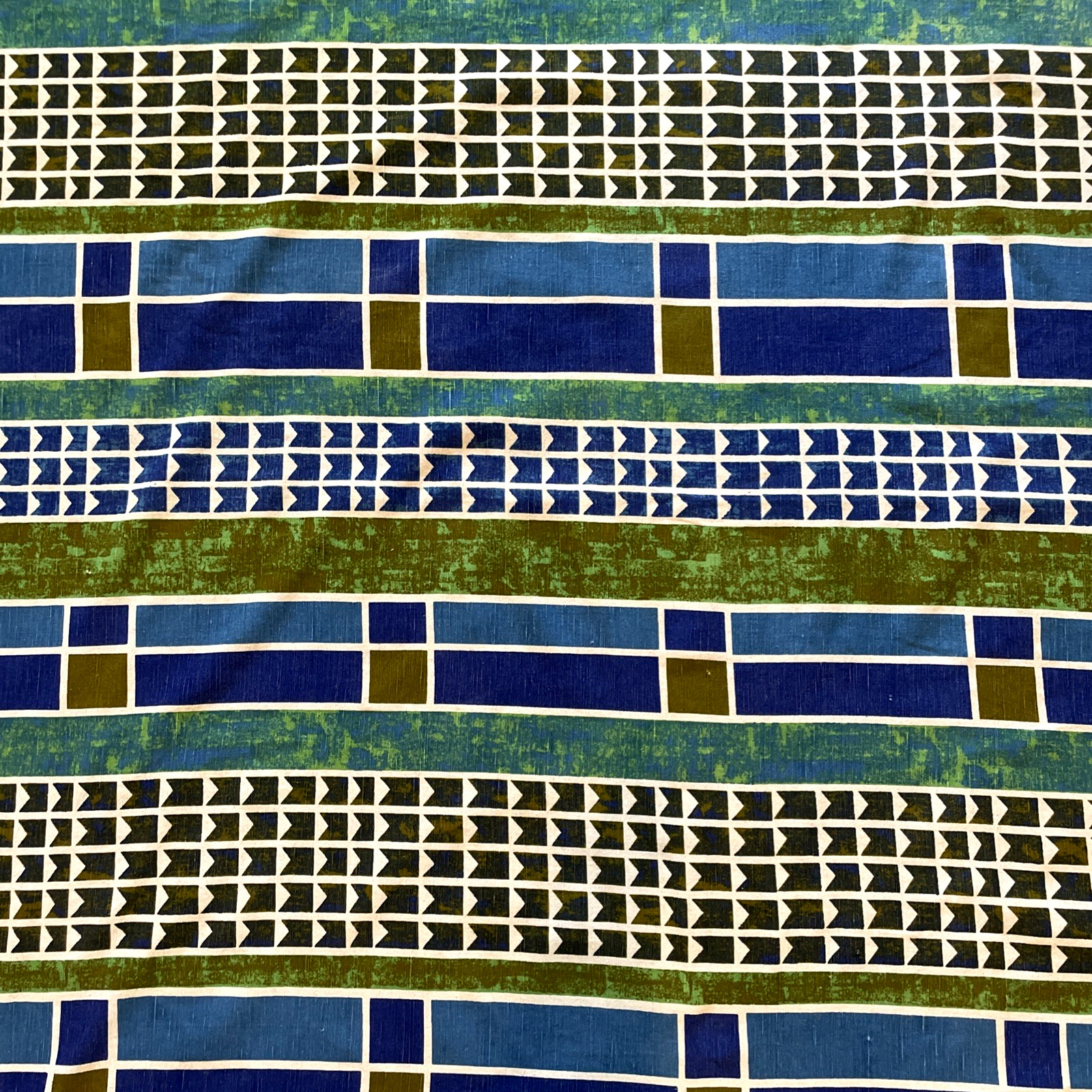 VTG 60s 5th Avenue Design Screen Printed Fabric Mid Century Modern 56 x 50 Blue