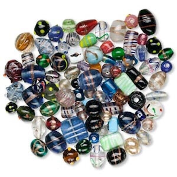 250 Grams(45-90) Lampworked Glass 6mm-27x21mm Bead Mix of Shapes & Colors