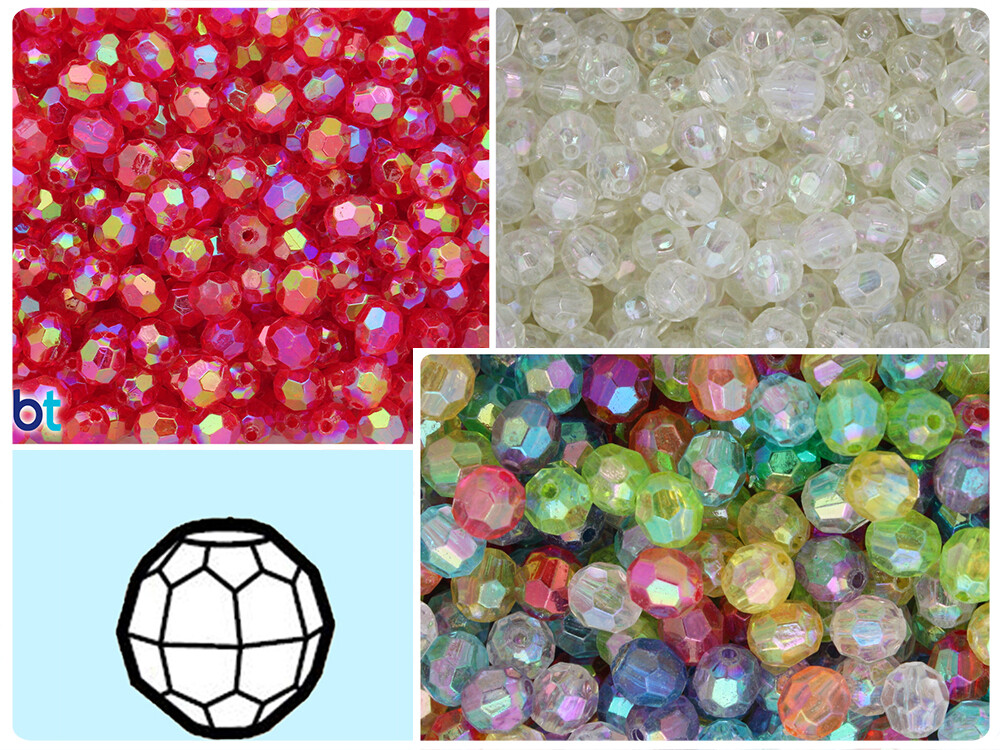 BeadTin Transparent AB 8mm Faceted Round Plastic Beads (200pcs) – Color Choice