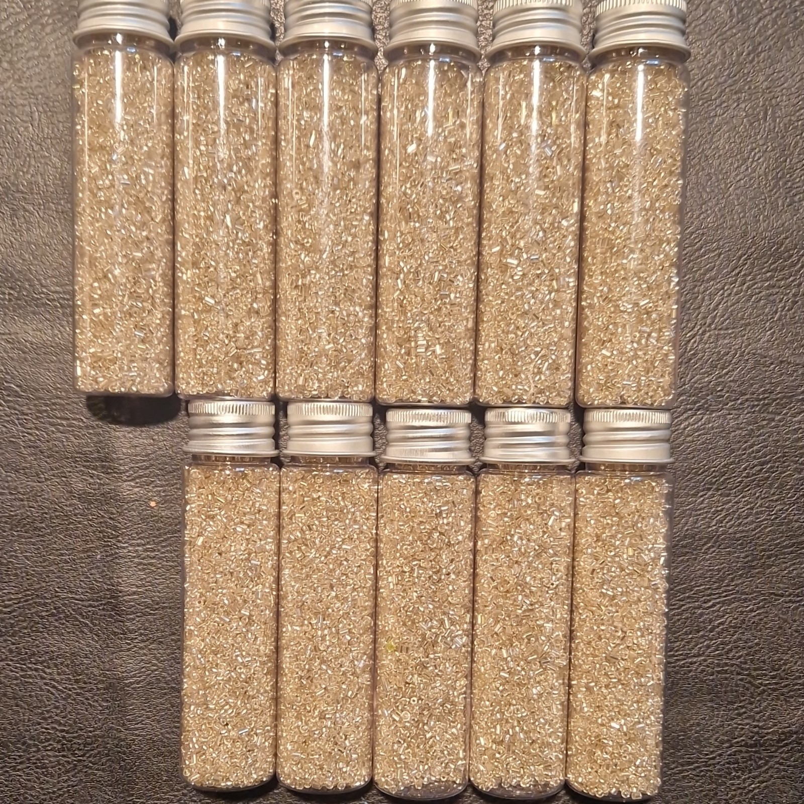 White Silver Glass Seed Beads Tube Beads 2-2.9mm Lot of 11 Vials 2 oz Each