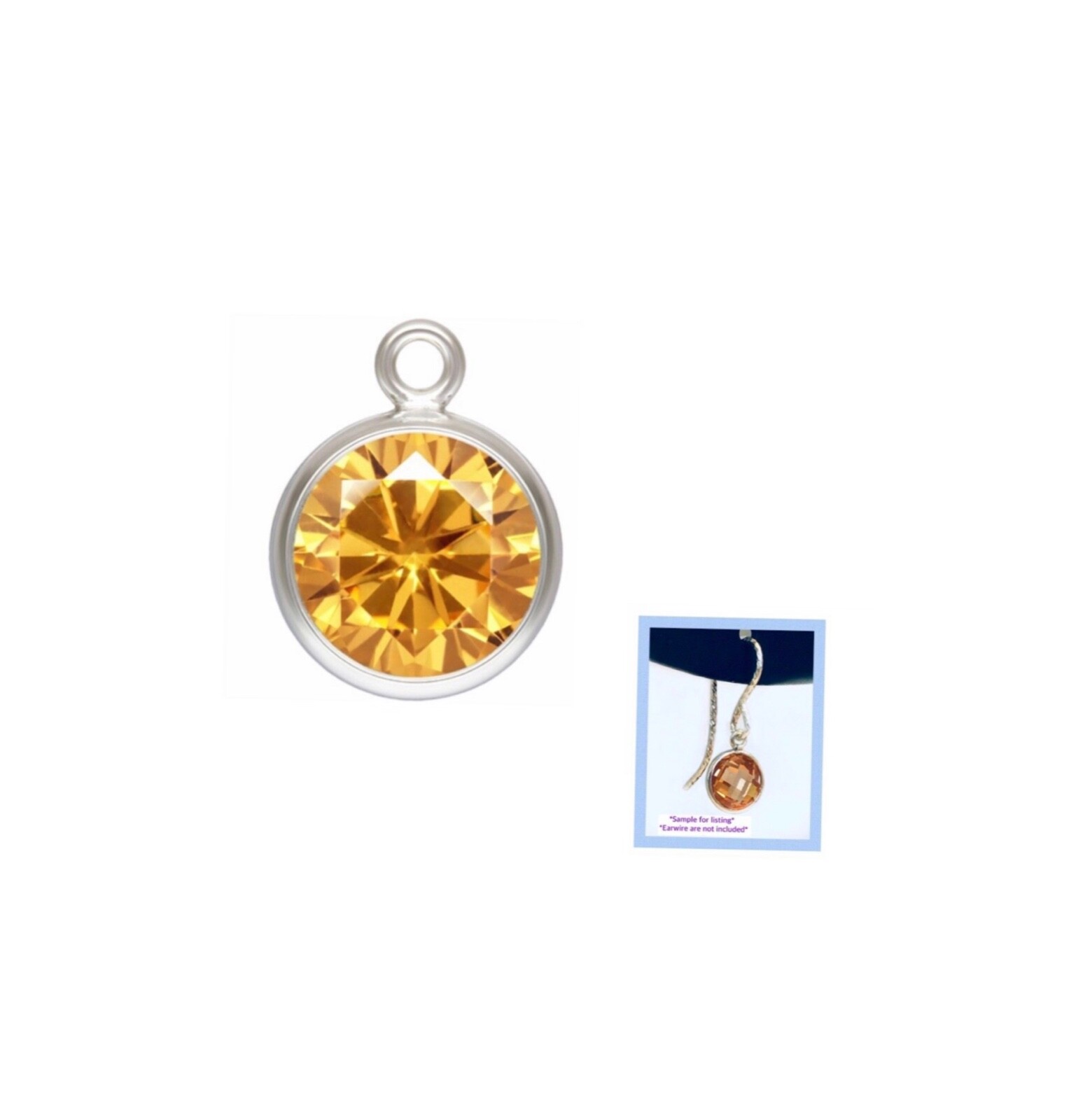 1pc 925 Sterling Silver 6mm Double Sided Champagne CZ Drop Charm