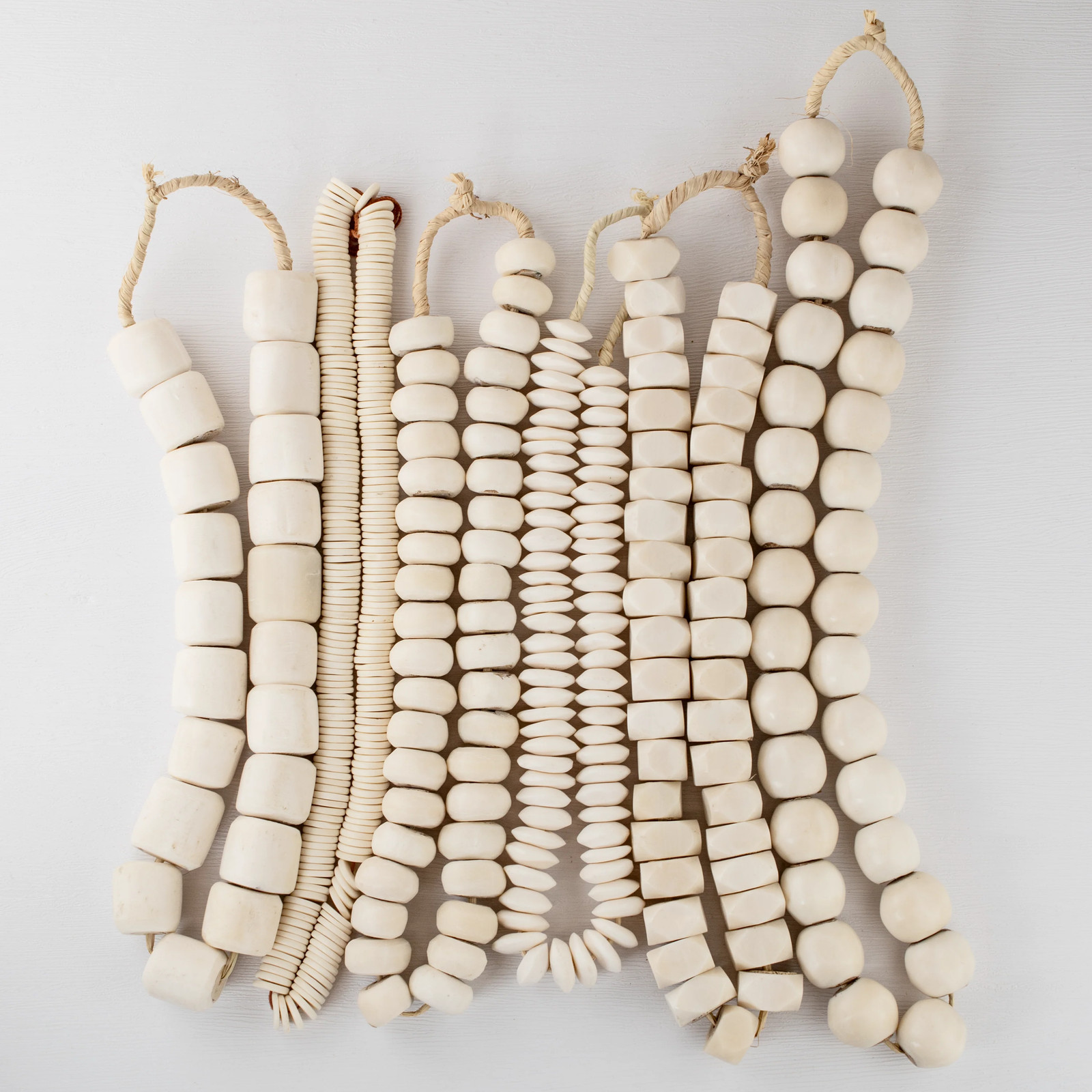 6 Strand Bundle: Classic White Bone Beads Kenya African Saucer Large Hole Varies