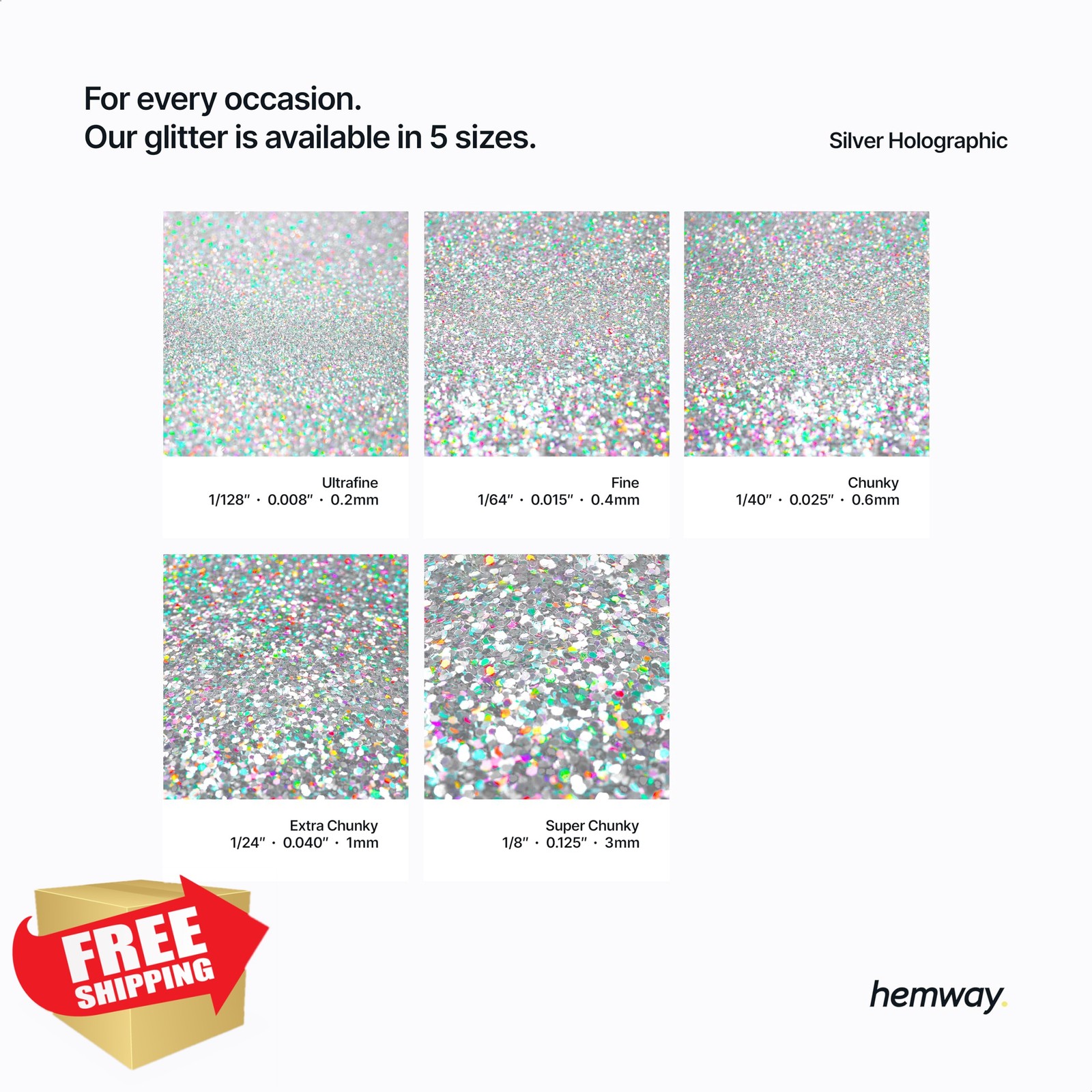 Hemway Biodegradable Glitter Silver Holographic Fine