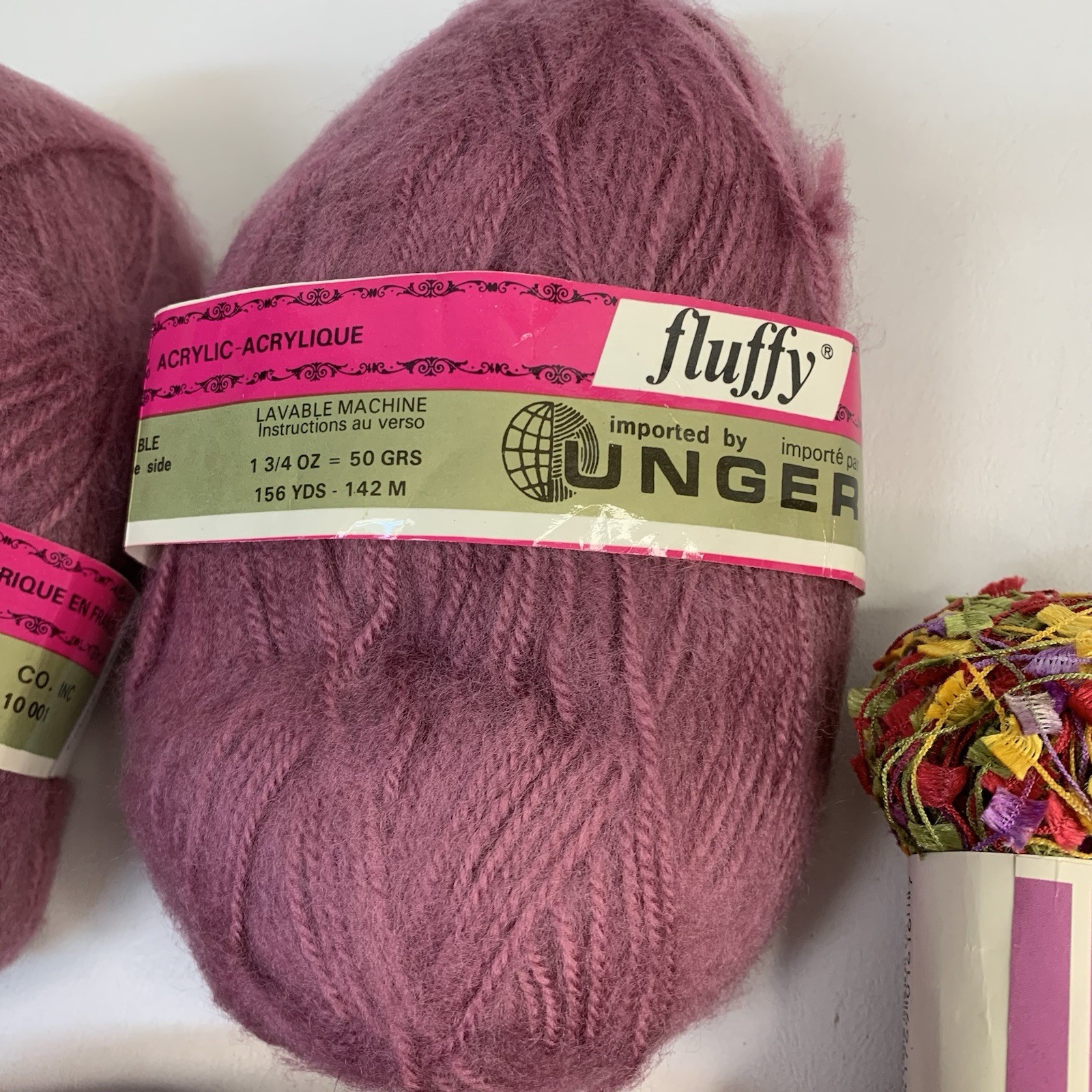 Lot of 19 Skeins Yarn Unger Nomotta DGI Pink Dark Rose Funky Fringe Multicolor
