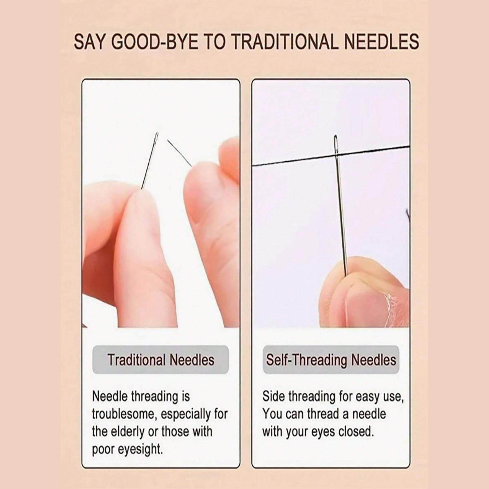 30Pcs Self-Threading Needles Set Easy Thread Sewing Tool Wooden Holder DIY Craft