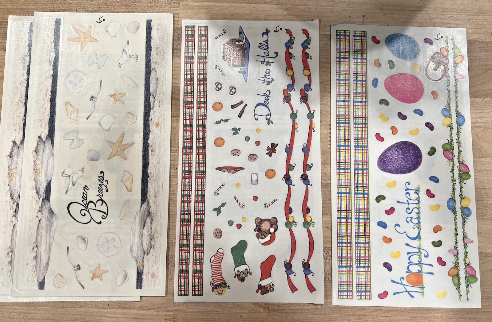 Vintage 90s Jenn’s Pen Border Stickers, Beach, Easter, Christmas Lot of 4