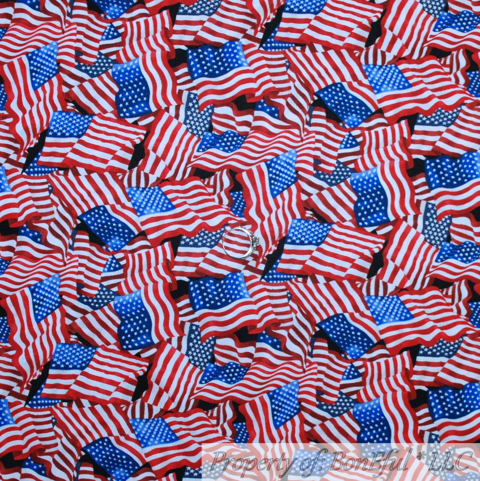 BonEful Fabric FQ Cotton Quilt Red White Blue Star Stripe American Flag Classic