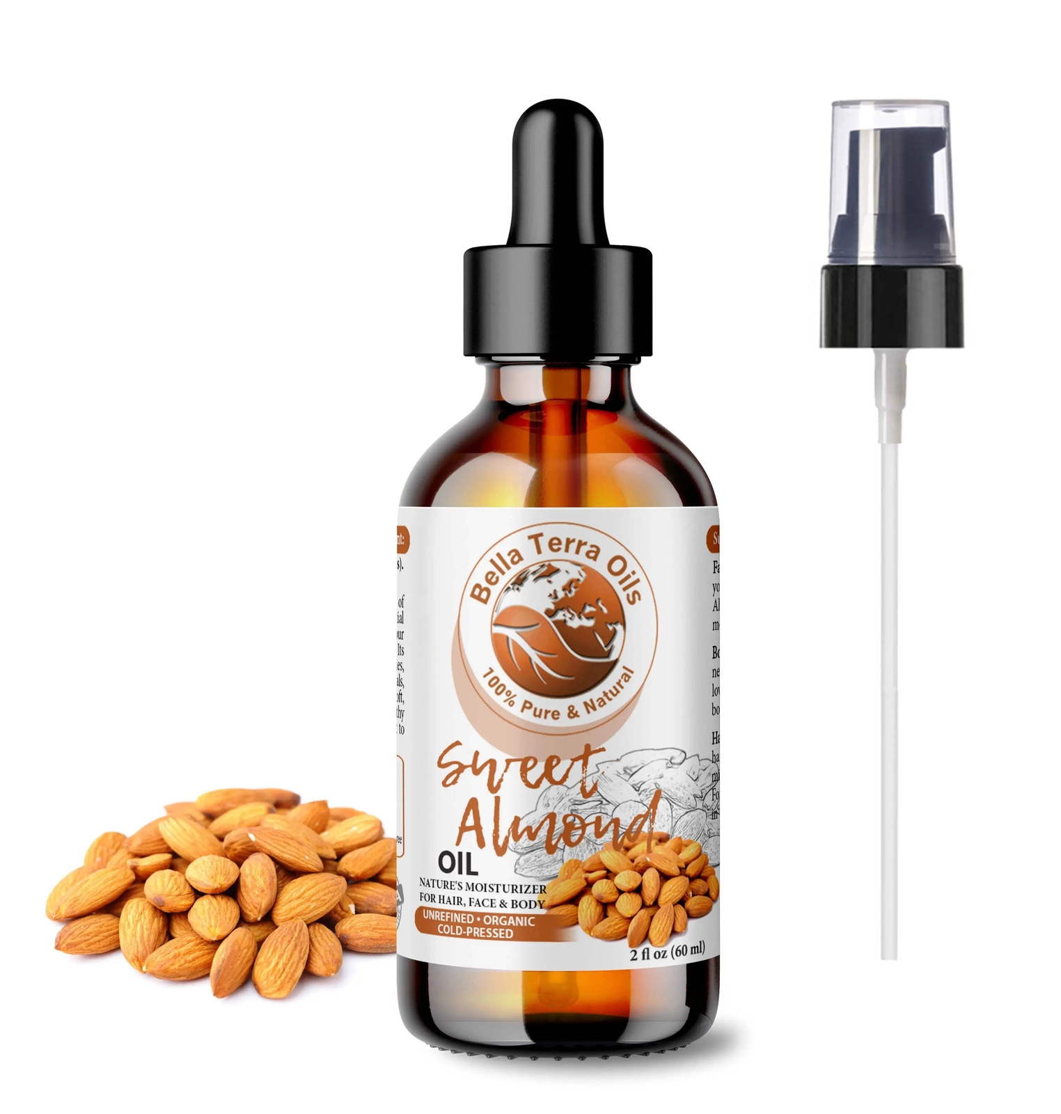 Organic Pure Sweet Almond Oil – 2oz | Premium Cold-Pressed Oil for Skin, Hair &
