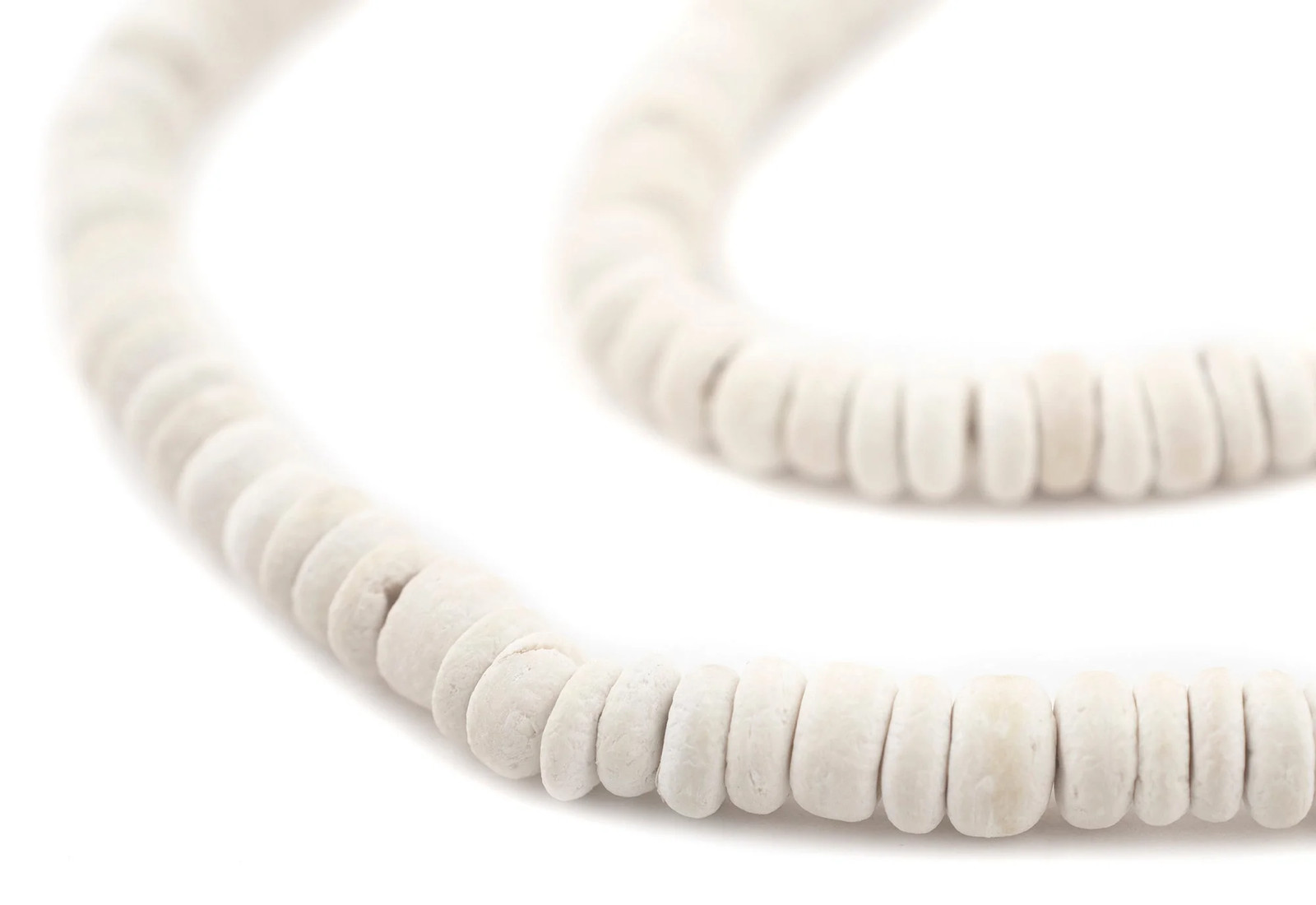 White Disk Coconut Shell Beads 8mm 10 Pack Wood 16 Inch Strand