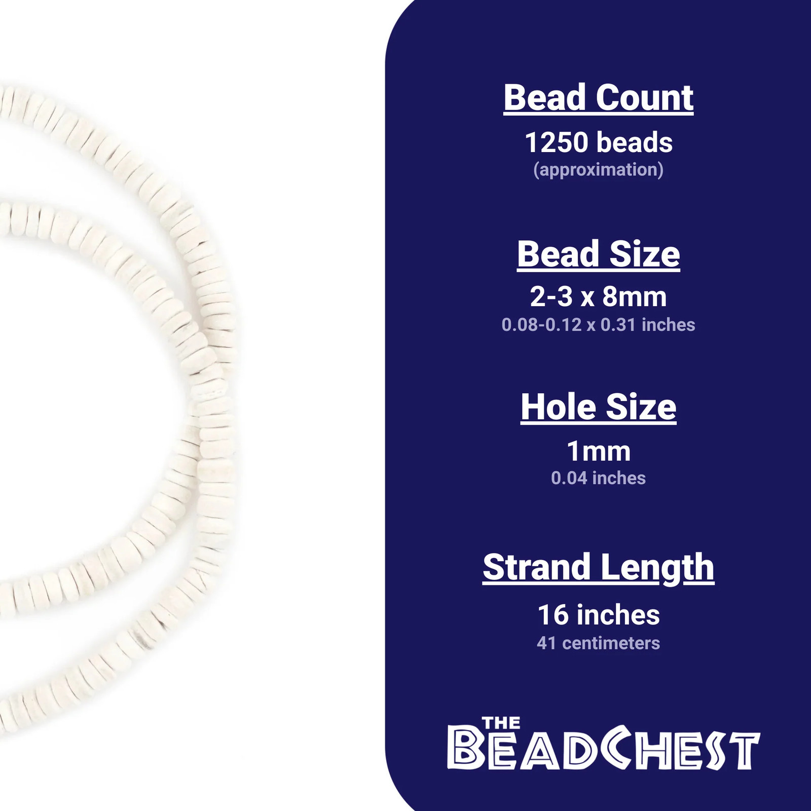White Disk Coconut Shell Beads 8mm 10 Pack Wood 16 Inch Strand