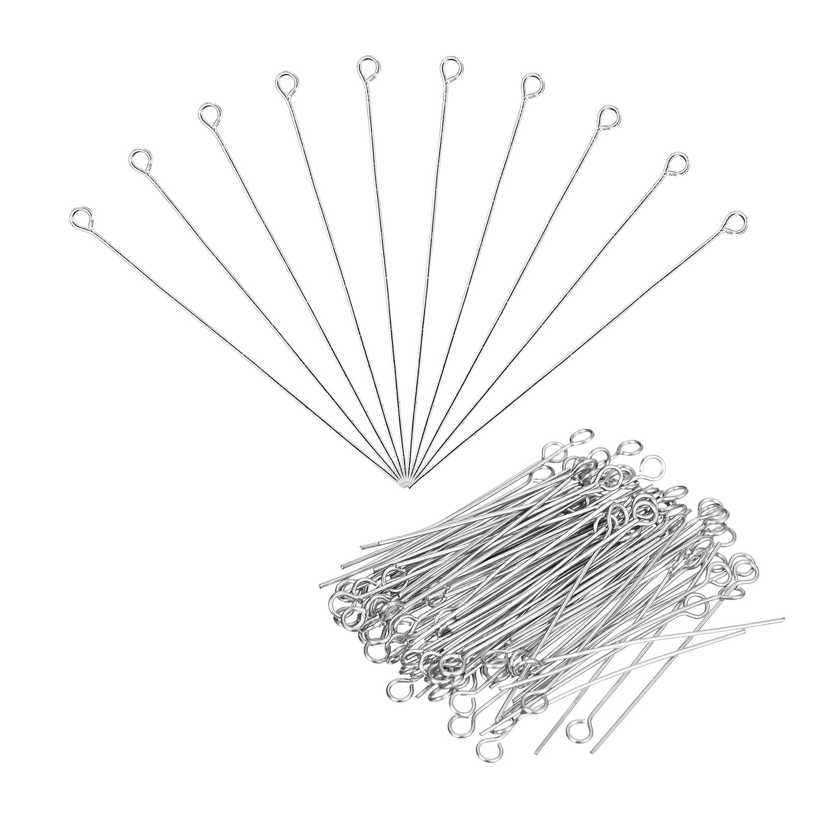 MECCANIXITY 200Pcs Silver Iron Eye Pins 60mm 21 Gauge/0.7mm 60mm,