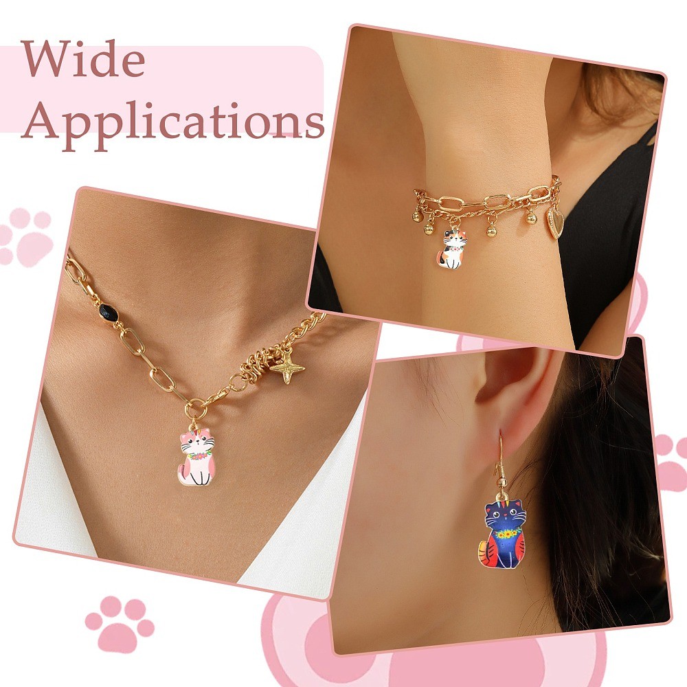 45pcs Enamel Cat Charms Cute Animal Charm Pendants Alloy Enamel Charms for DIY