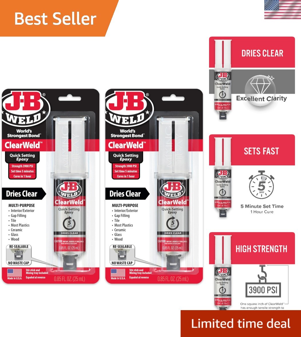 Fast-Setting Clear Epoxy with Syringe, Perfect for Metal, Wood & More – 2 Pack