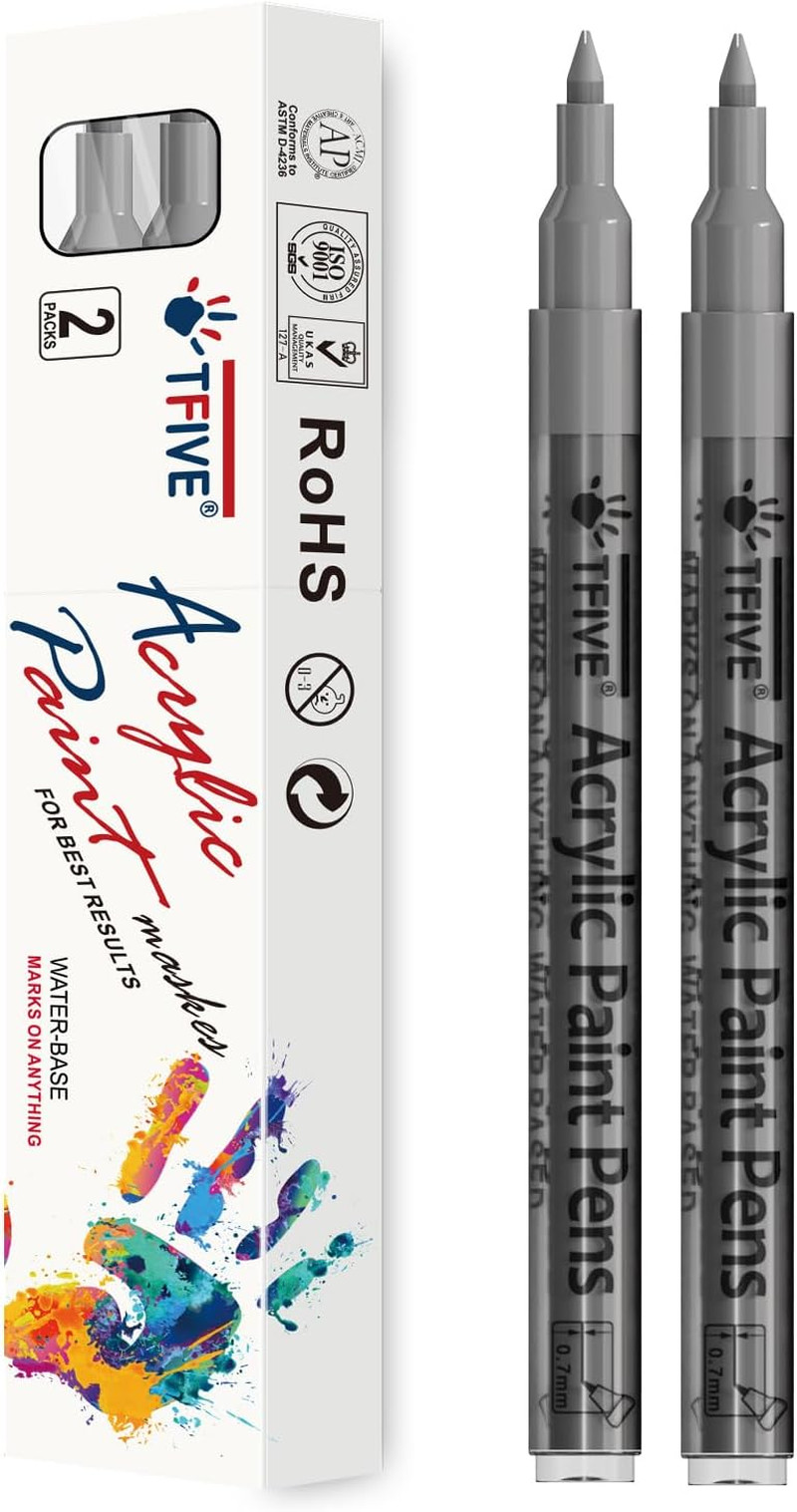 Silver Paint Marker Pens – 2 Pack Acrylic Permanent Marker, 0.7mm Extra Fine Tip