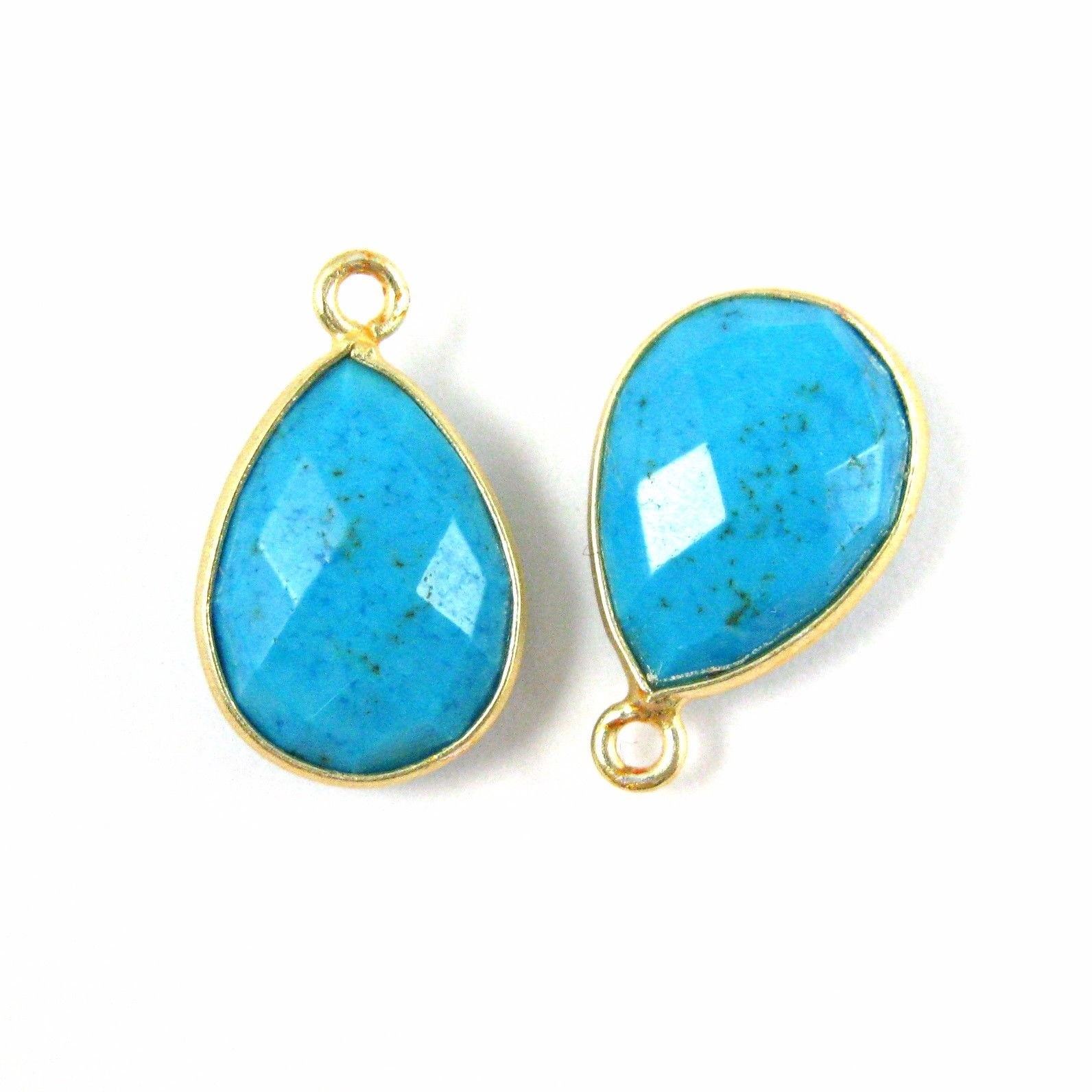 Bezel Gemstone Pendant-Vermeil- Turquoise-Small Teardrop- 10x14mm (2pcs)