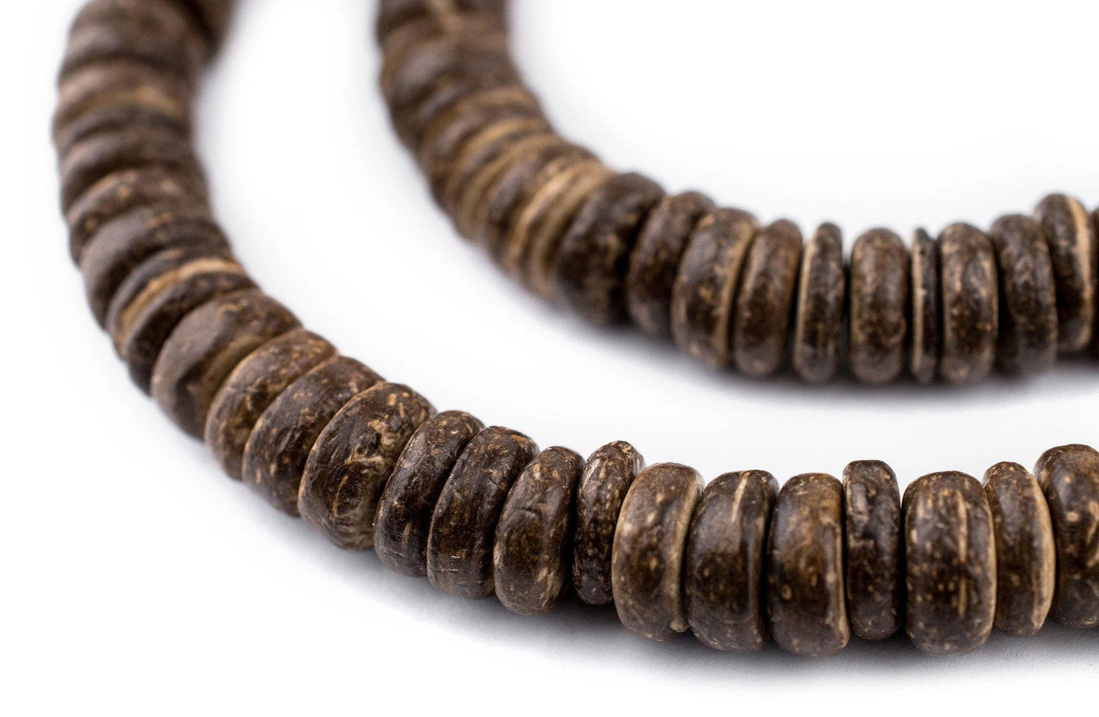 Chocolate Disk Coconut Shell Beads 10mm Brown Wood 16 Inch Strand
